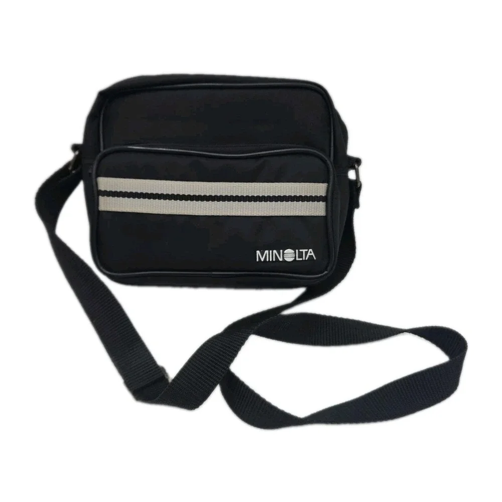 Vintage 80s Minolta Camera Bag Black Padded 2 Pocket Crossbody Strap